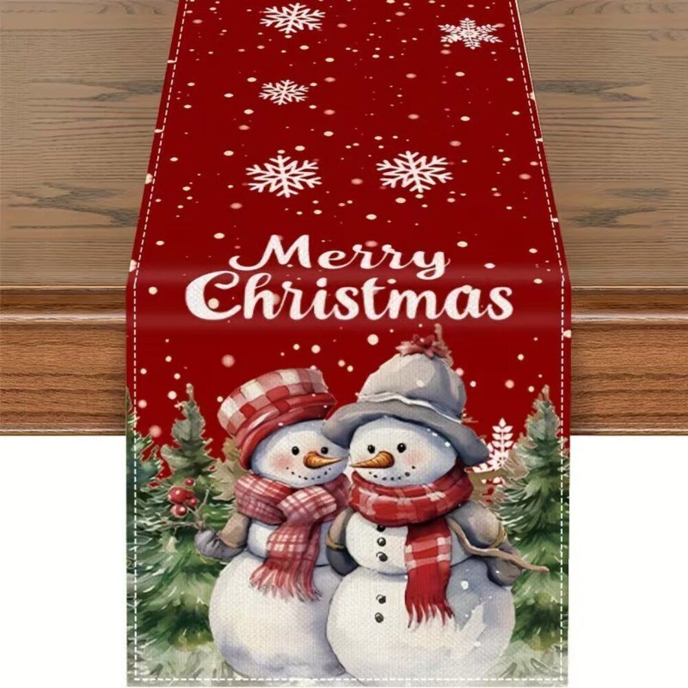 13"x72" Snowman and Woman Festive Holiday Dinner Christmas Table Runner